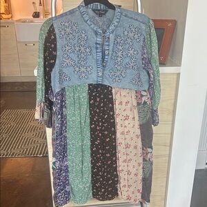 Floral Patchwork Dress with Denim Dress